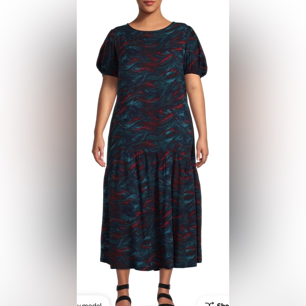 NEW Terra & Sky Women's Plus Size Tiered Maxi Dress 1X (16W-18W) Artsy Green Red